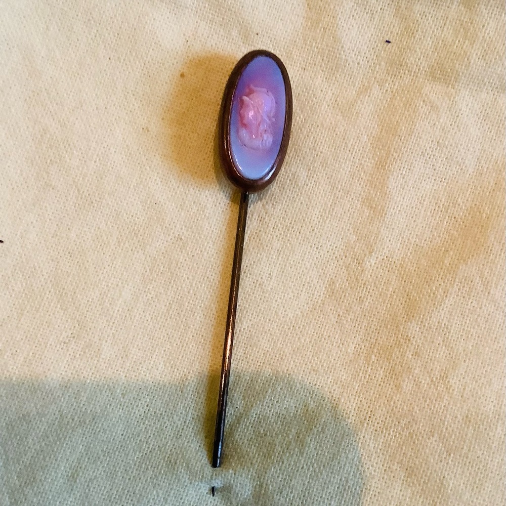 Vintage Helmeted Greco-Roman Bust Cameo Stick Pin